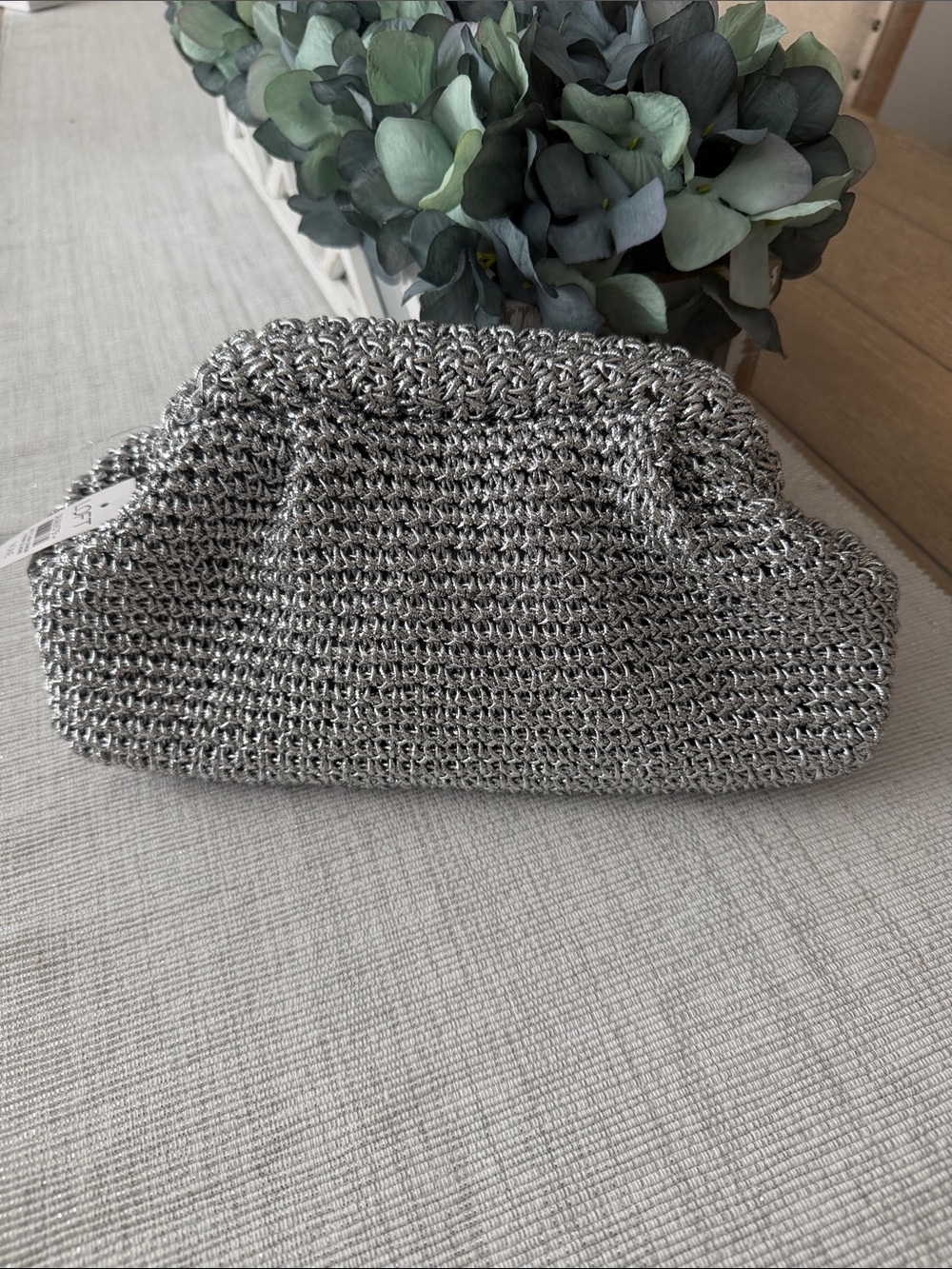 LOFT Silver Metallic Knit Clutch NWT